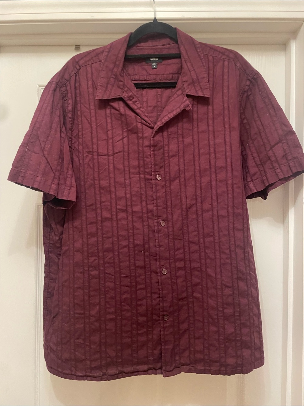 Express Men’s Short-Sleeve cotton Button-Up Shirt - Burgundy